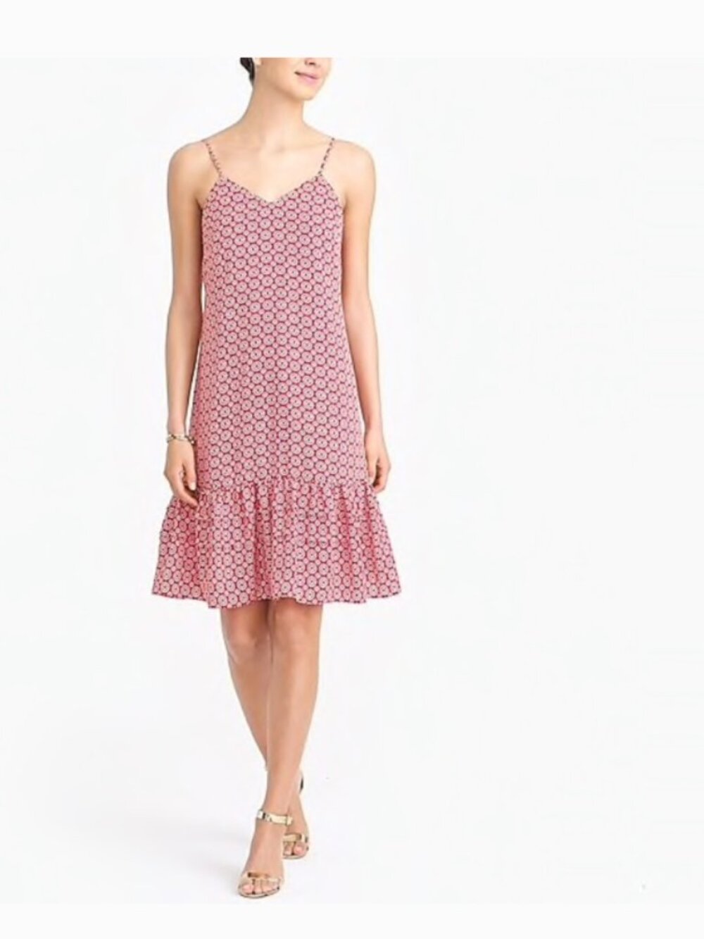 J. Crew Red Printed Ruffle Hem Summer Sundress Size 8 - Picture 2 of 13